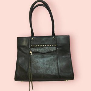 Rebecca Minkoff Black Leather Morning After Tote w/ studded front zip pocket